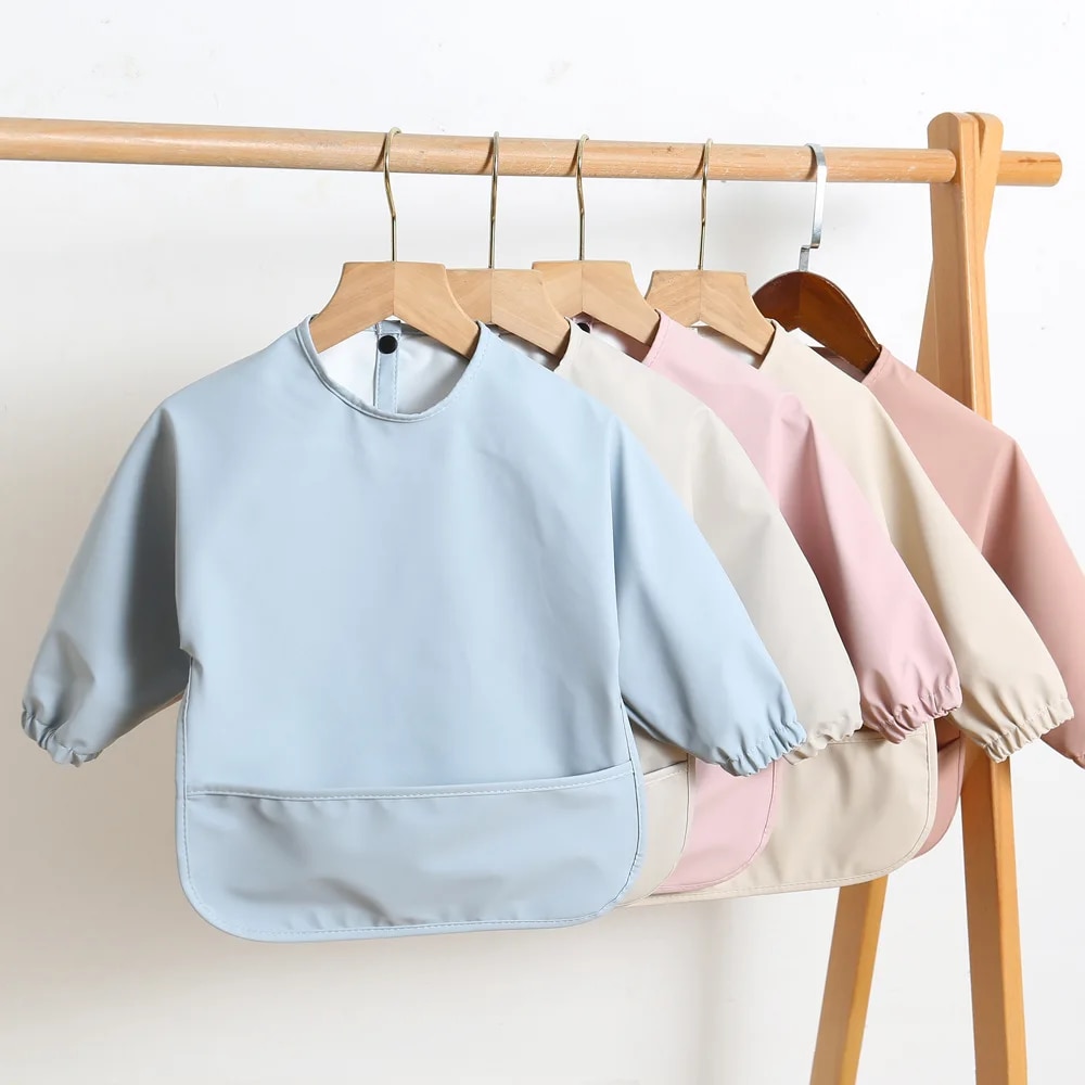 Bib Long Sleeve - Düz Renk Bebek Besleme Önlükler Uzun
